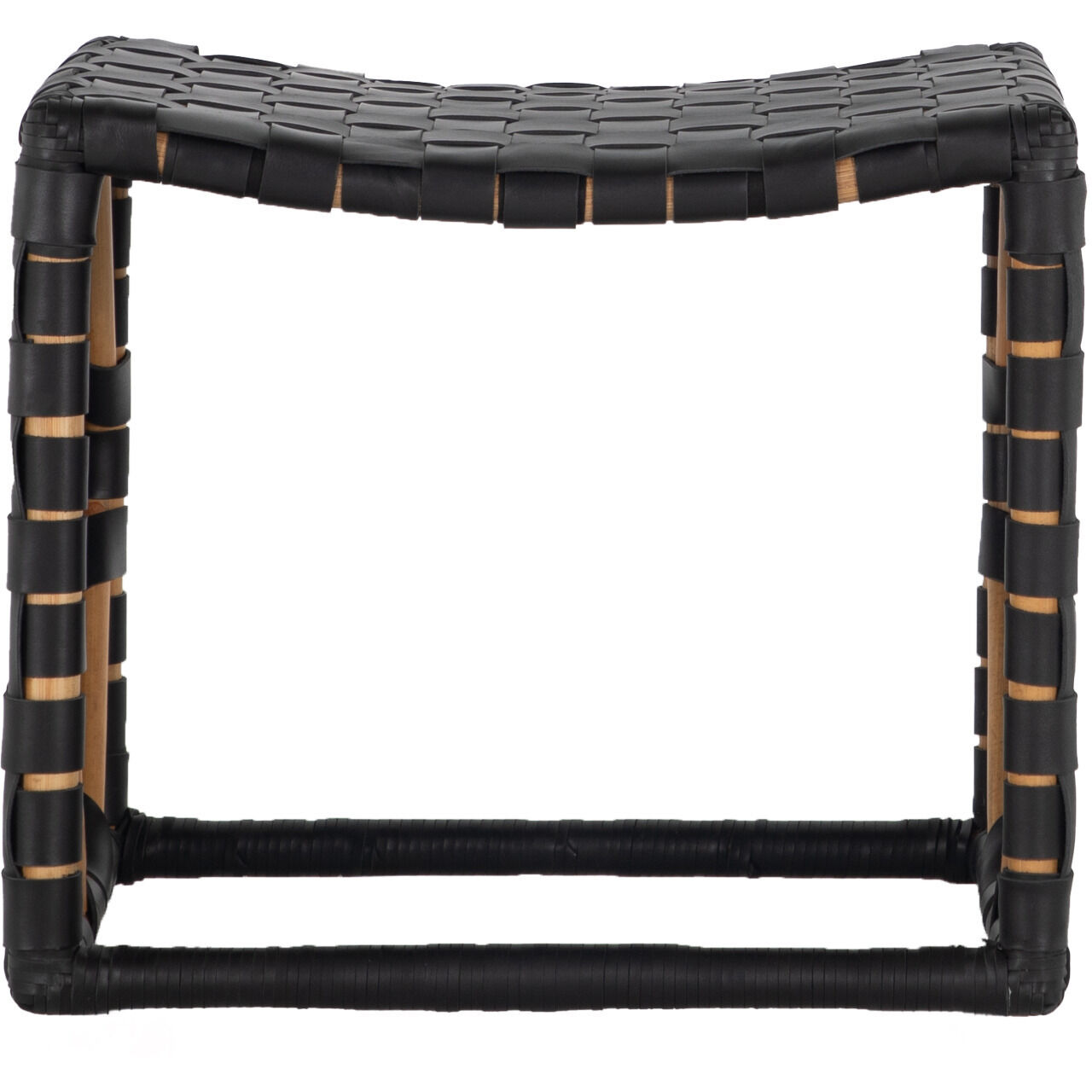 Dover 19.75 inch Natural Rattan / Black Leather Ottomans Stool