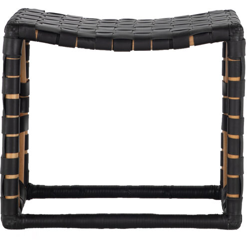 Dover 19.75 inch Natural Rattan / Black Leather Ottomans Stool