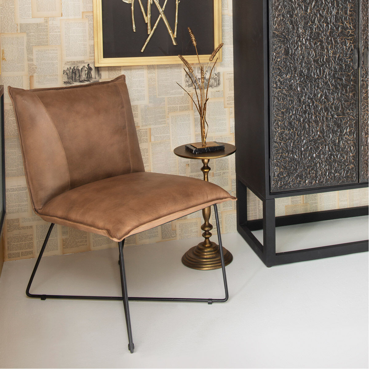 Neeko Tan Buffalo Leather on Black Frame Accent Chair