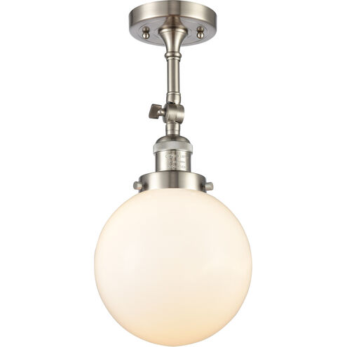 Franklin Restoration Large Beacon LED 8 inch Brushed Satin Nickel Sconce Wall Light in Matte White Glass, Franklin Restoration