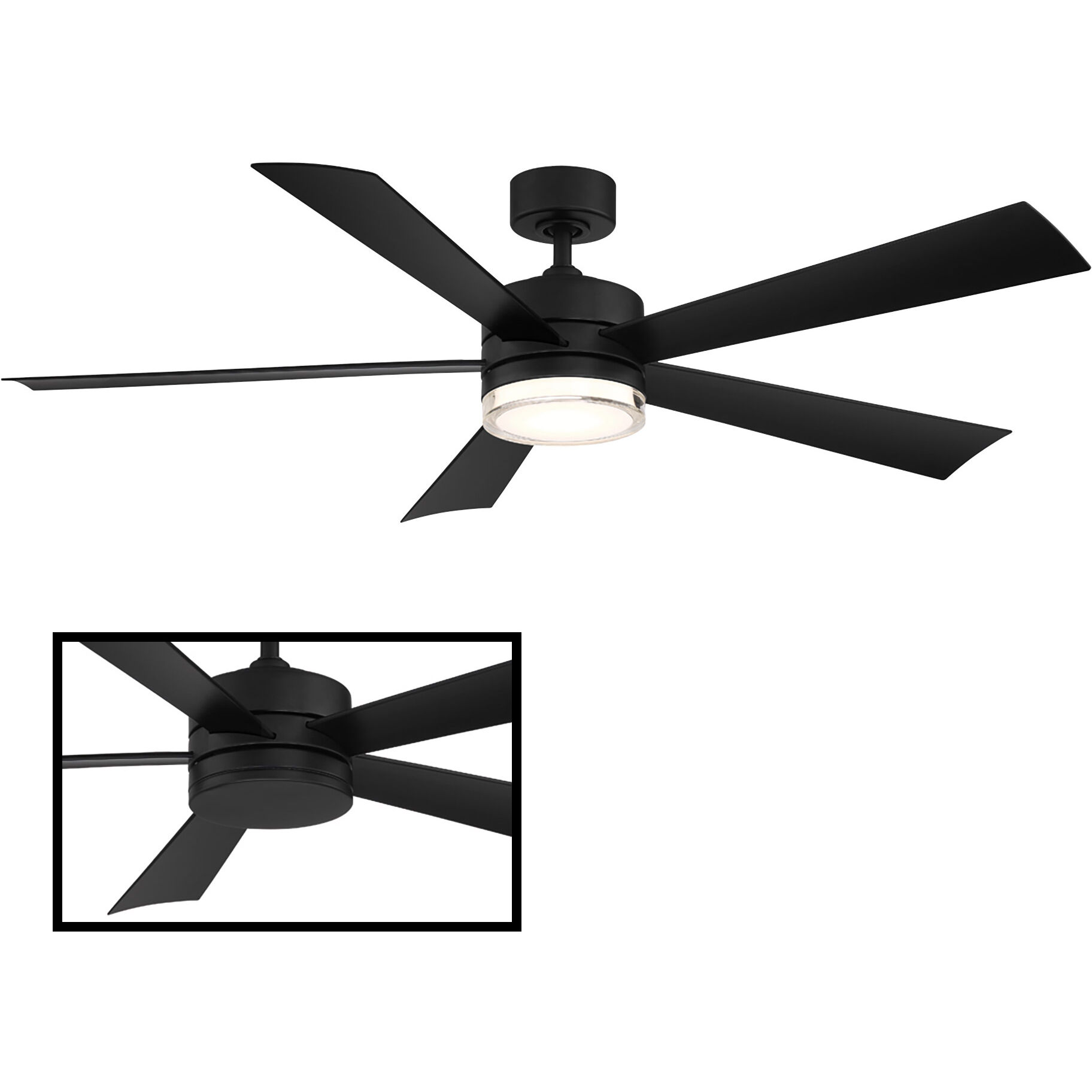 Wynd 52 inch Matte Black Downrod Ceiling Fan in 3000K, Smart Ceiling Fan