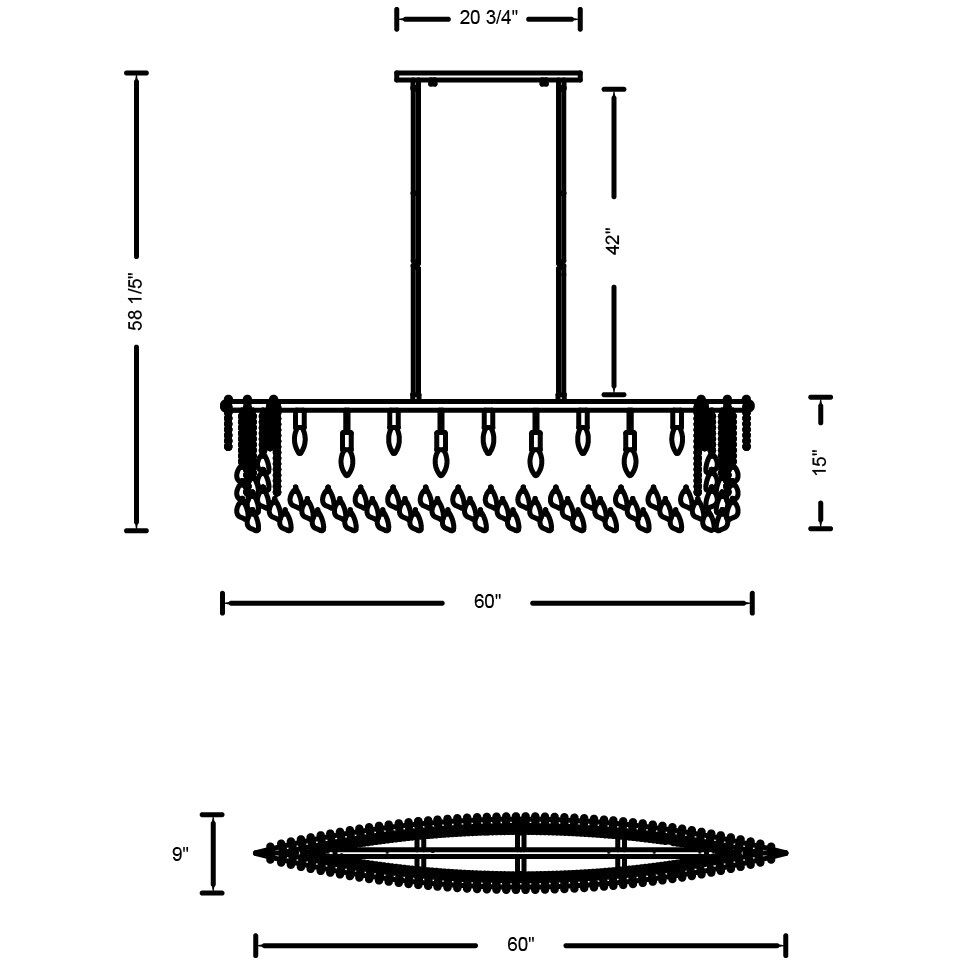 Farfalle 9 Light 9 inch Brushed Champagne Gold Linear Pendant Ceiling Light