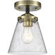 Nouveau Small Cone LED 6 inch Brushed Satin Nickel Semi-Flush Mount Ceiling Light in Seedy Glass, Nouveau