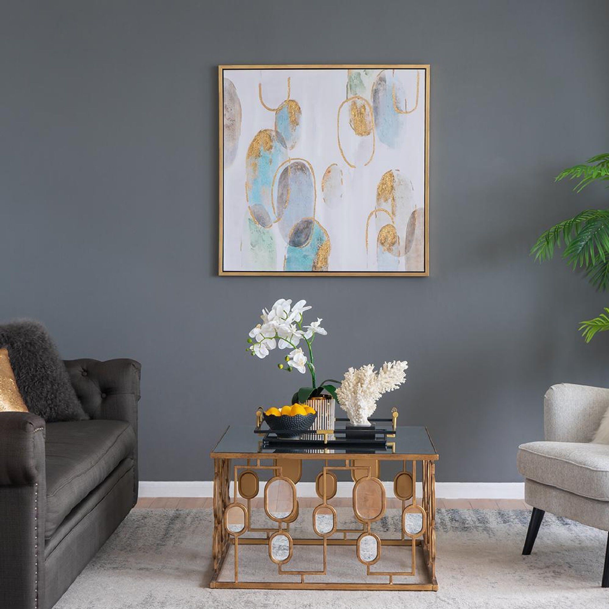 Gizem Gold/Gray/Blue Wall Art