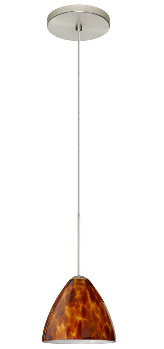 Mia LED Satin Nickel Pendant Ceiling Light in Amber Cloud Glass