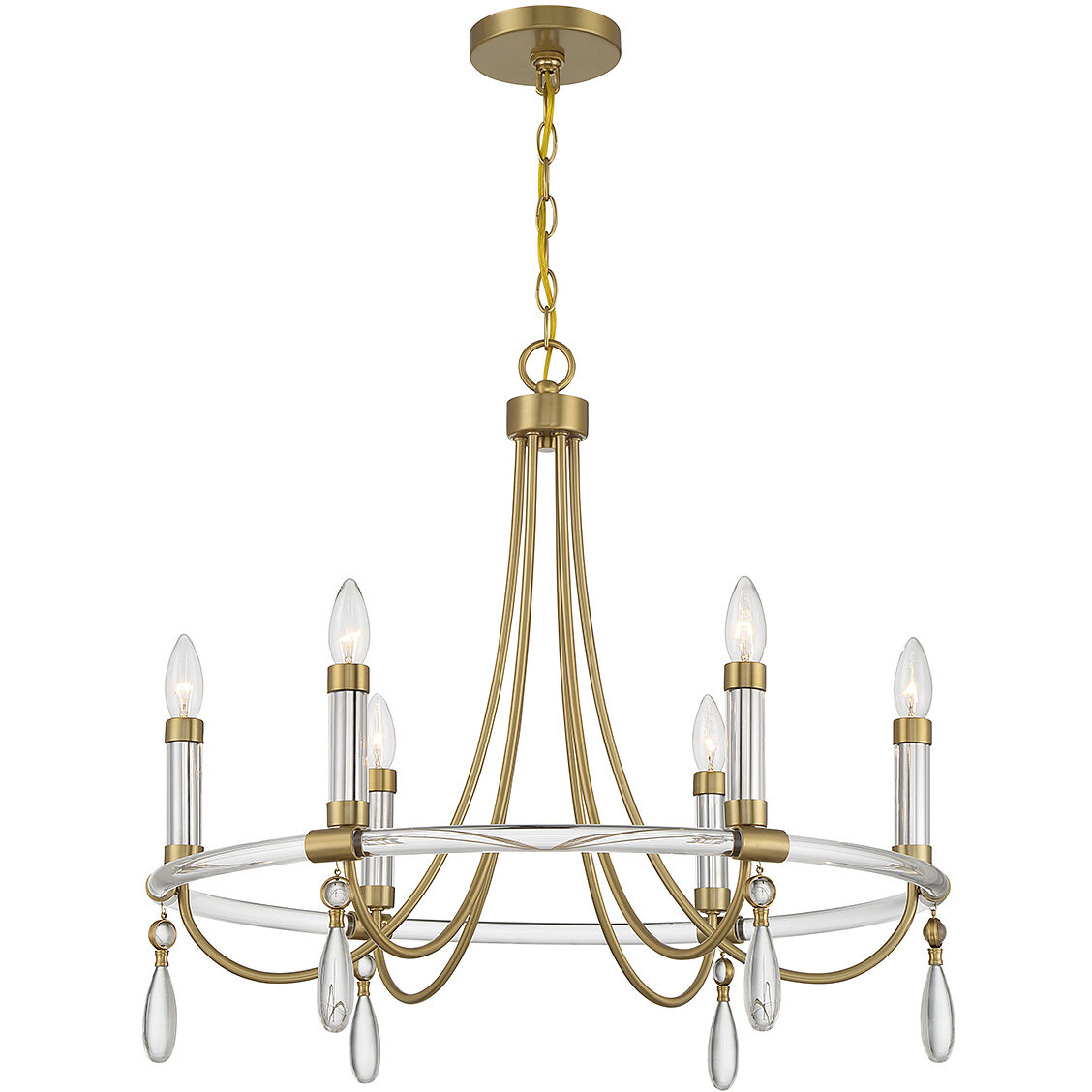 Mayfair 6 Light 25.5 inch Warm Brass with Chrome Accents Chandelier Ceiling Light
