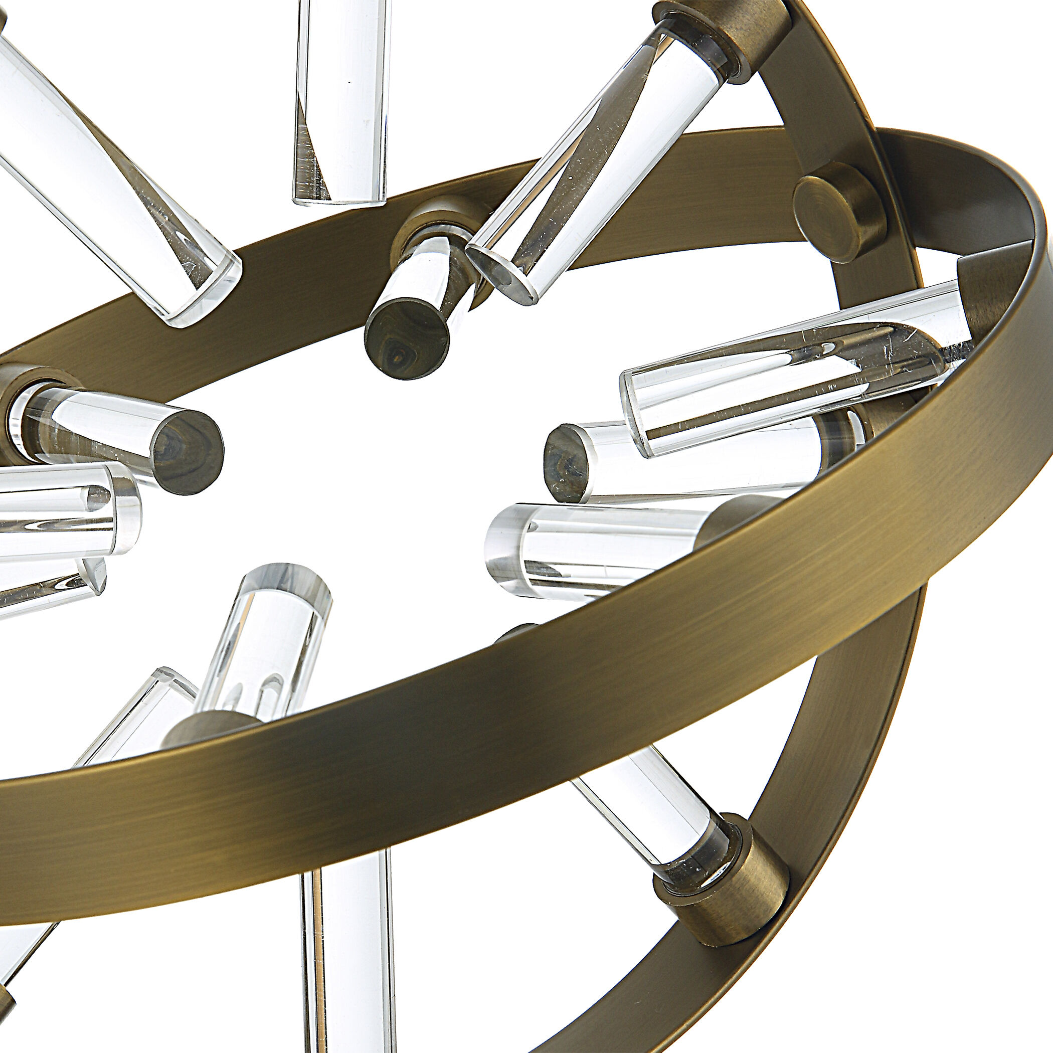 Realm Plated Brass with Crystal and Black Marble Spherical Sculptures, Set of 2