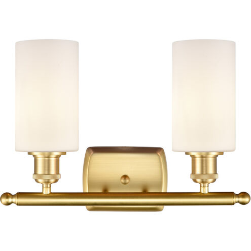 Ballston Clymer 2 Light 16 inch Satin Gold Bath Vanity Light Wall Light in Matte White Glass, Ballston