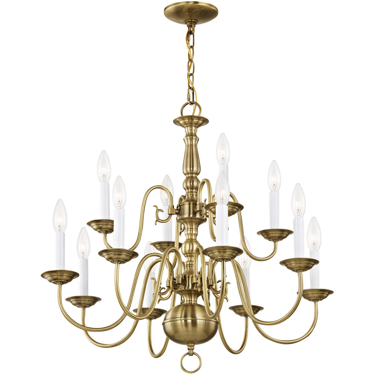 Williamsburgh 12 Light 26 inch Antique Brass Chandelier Ceiling Light