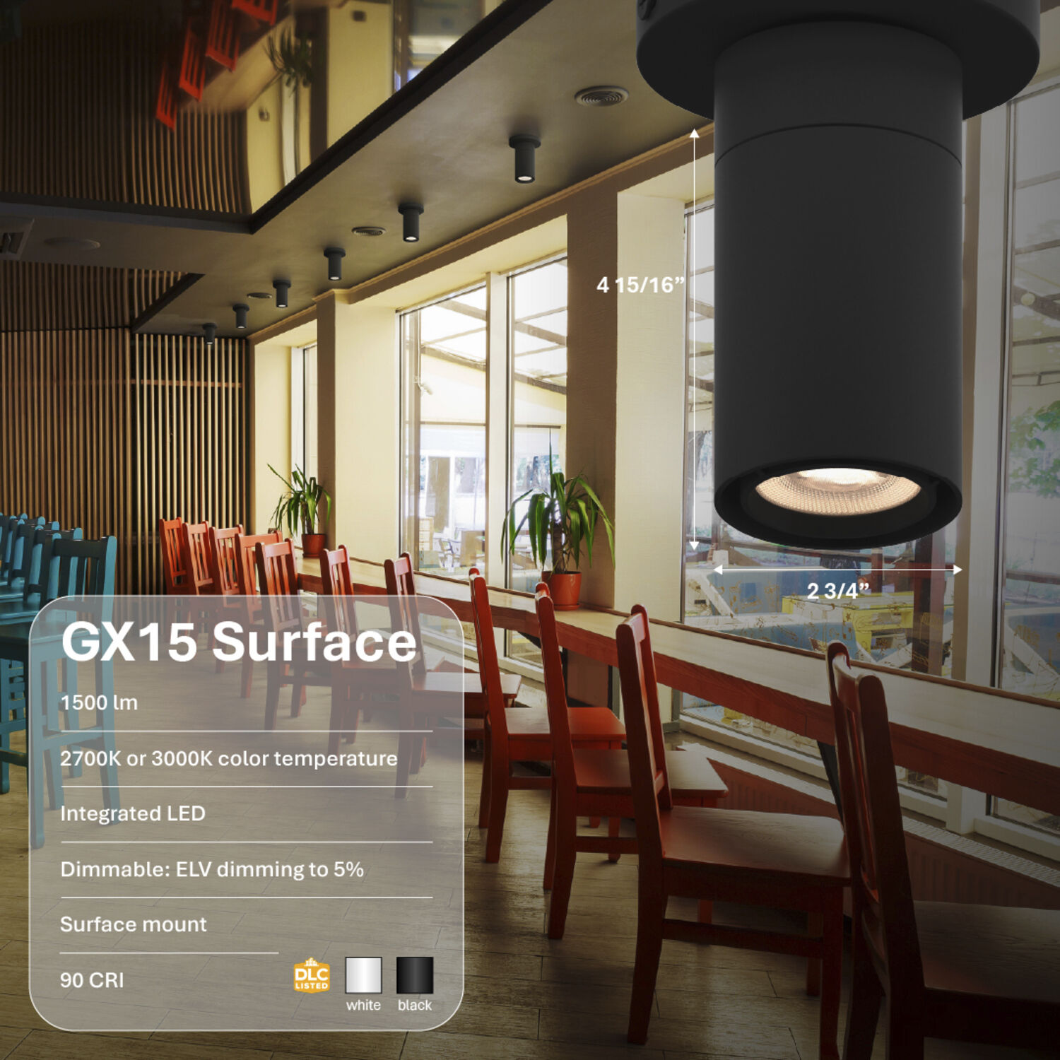 GX15 LED 4 inch Black Surface Mount Ceiling Light