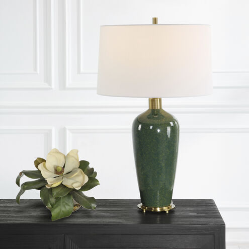 Verdell 29 inch 150.00 watt Mottle Dark Mossy Green Glaze and Antiqued Brass Table Lamp Portable Light