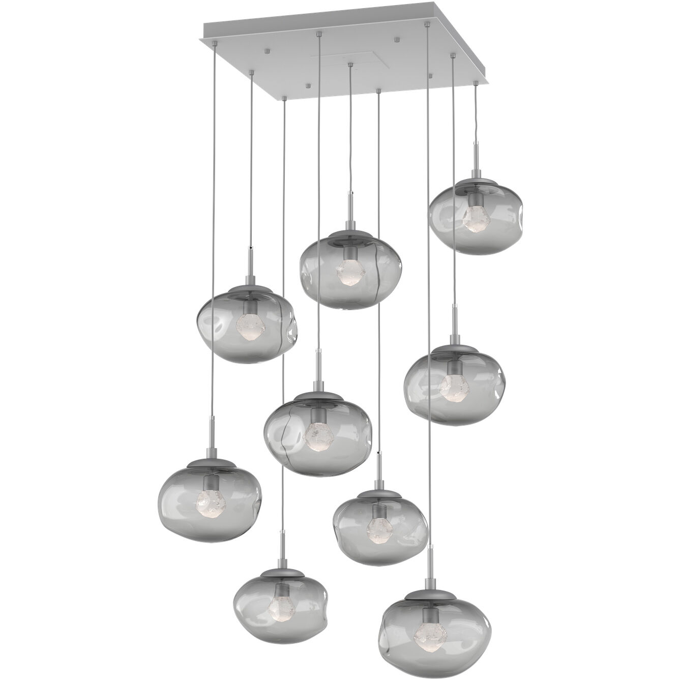 Nova LED LED Classic Silver Multi-Pendant Ceiling Light in 2700K LED, Zircon Inner - Smoke Outer, Square Multi-Pendant
