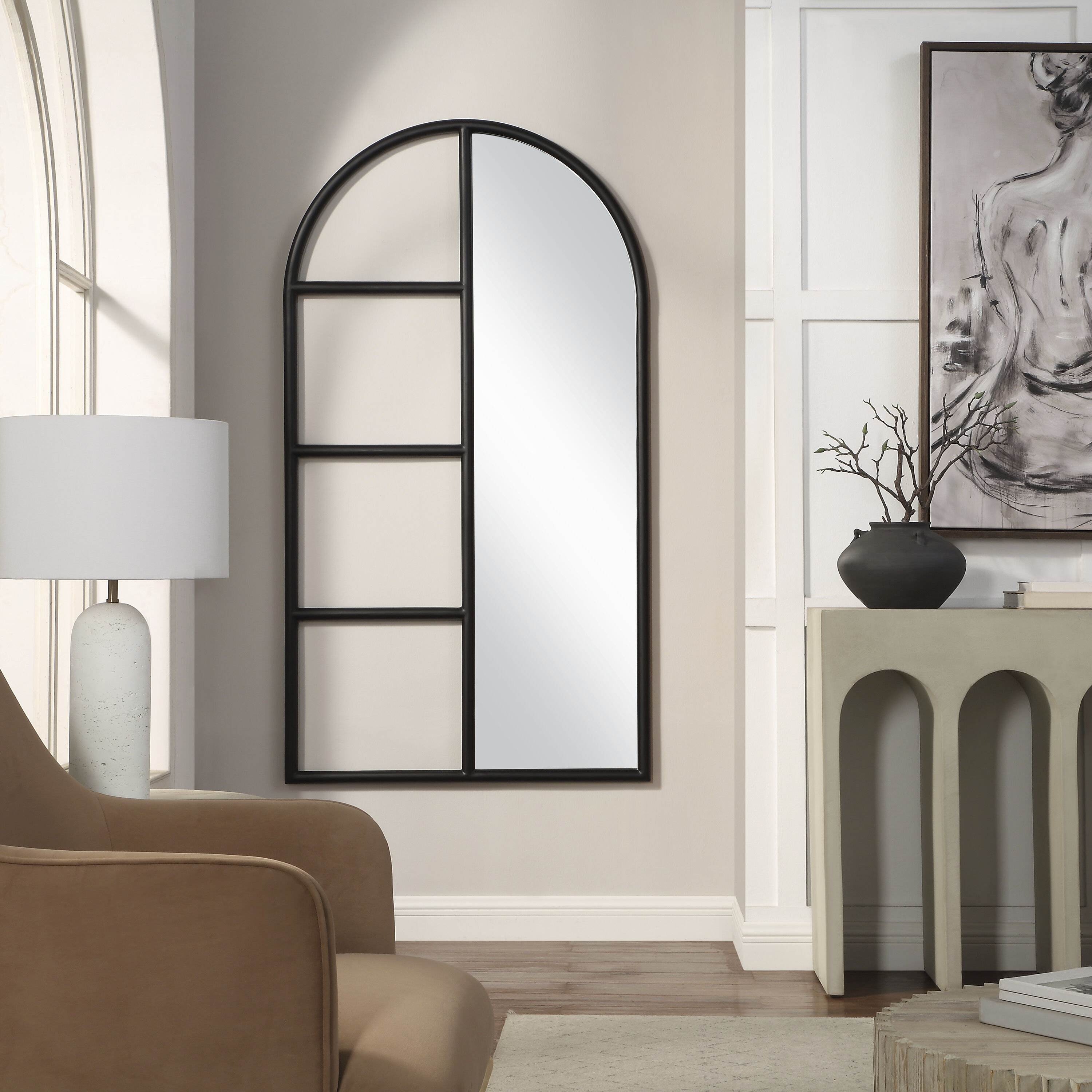 Trellis 69.75 X 38 inch Matte Black Wall Mirror