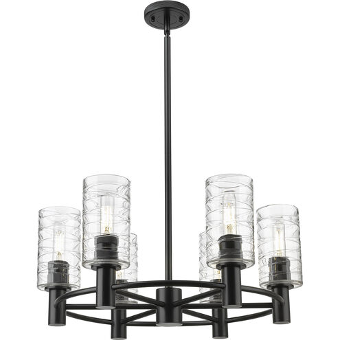 Crown Point 6 Light 24 inch Matte Black Chandelier Ceiling Light in Deco Swirl Glass