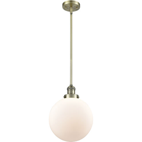 Franklin Restoration Beacon LED 10 inch Antique Brass Mini Pendant Ceiling Light in Matte White, Franklin Restoration