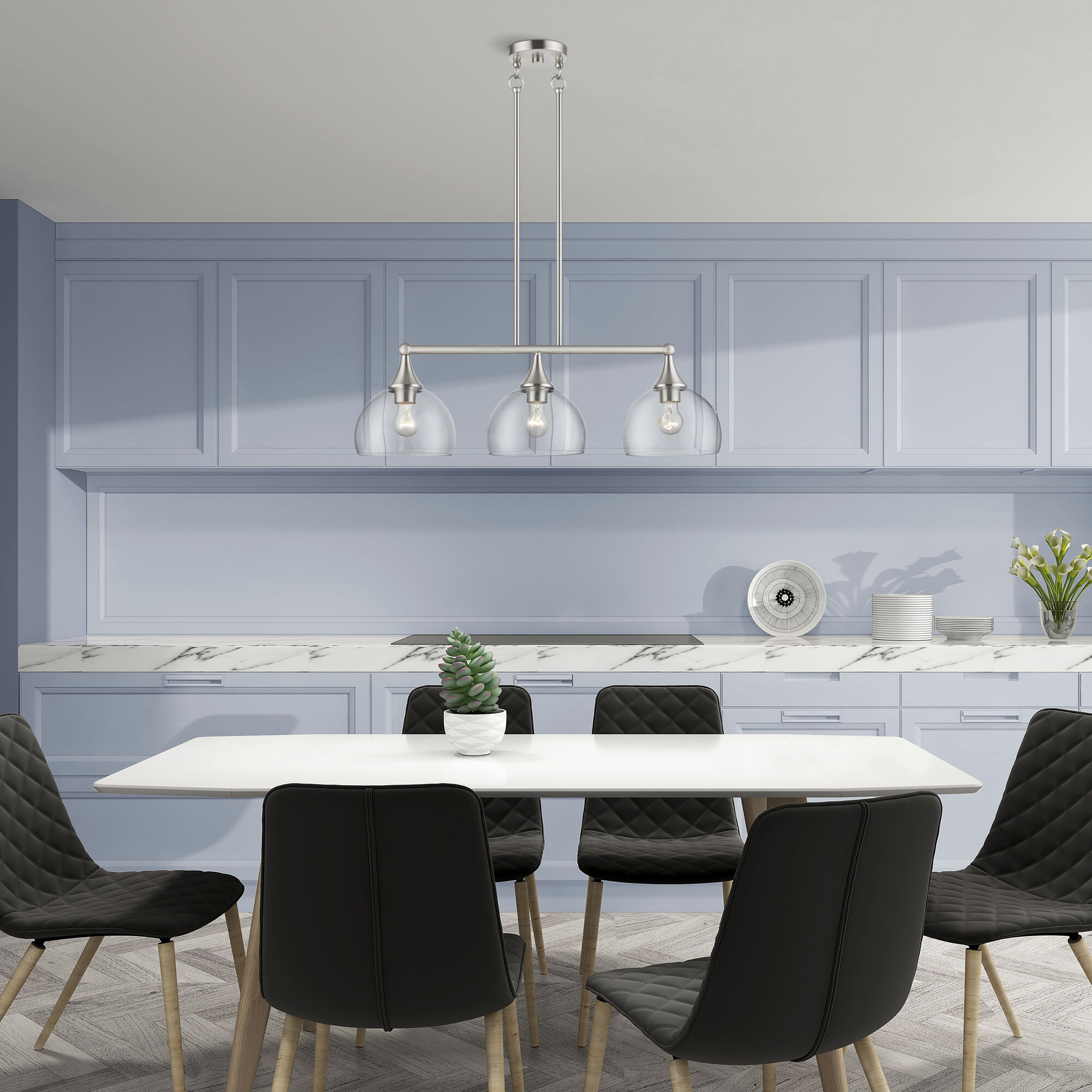 Glendon 3 Light 30 inch Brushed Nickel Linear Chandelier Ceiling Light