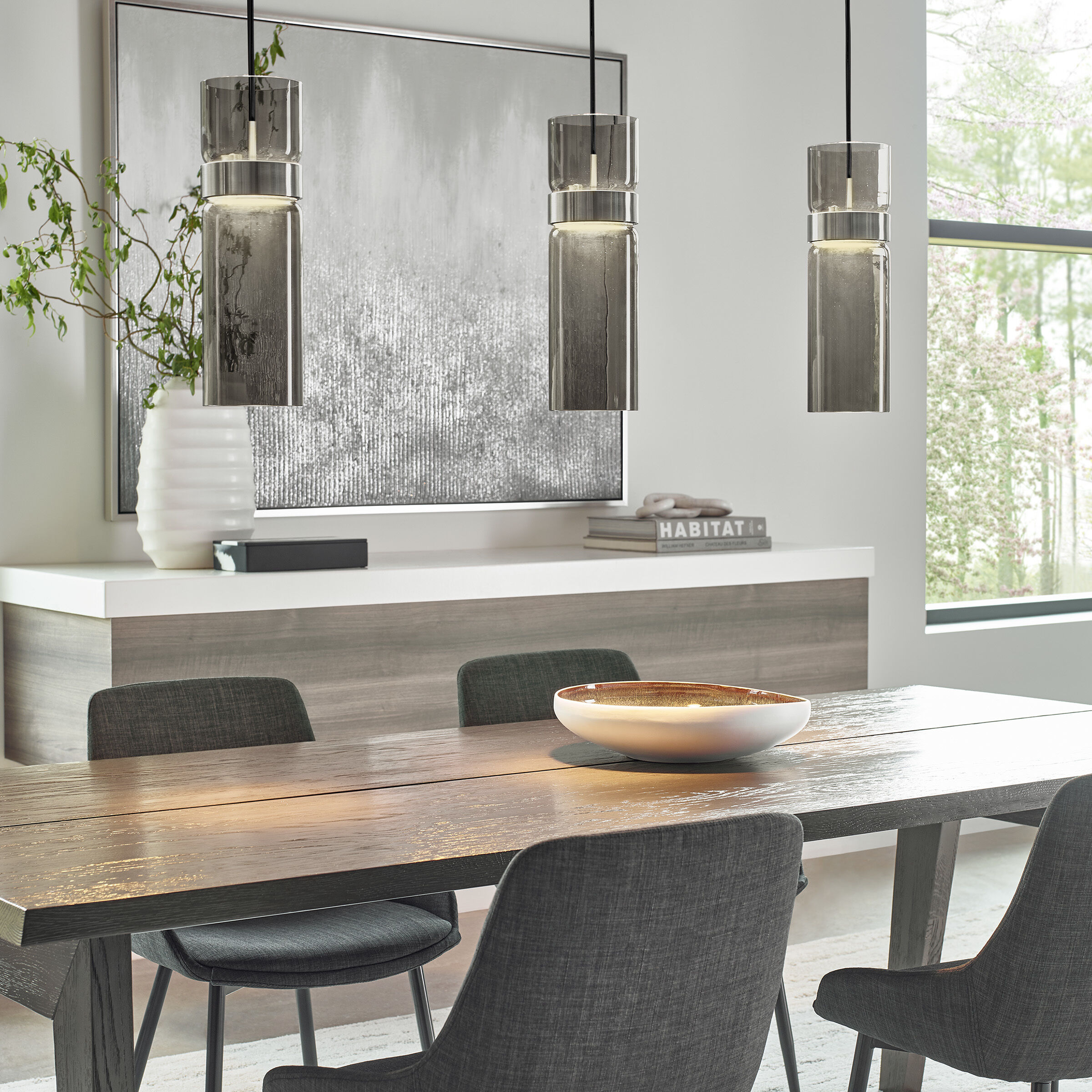 Sean Lavin Manette Grande LED 5 inch Satin Nickel/Satin Nickel Pendant Ceiling Light in Transparent Smoke and Transparent Smoke, Integrated LED