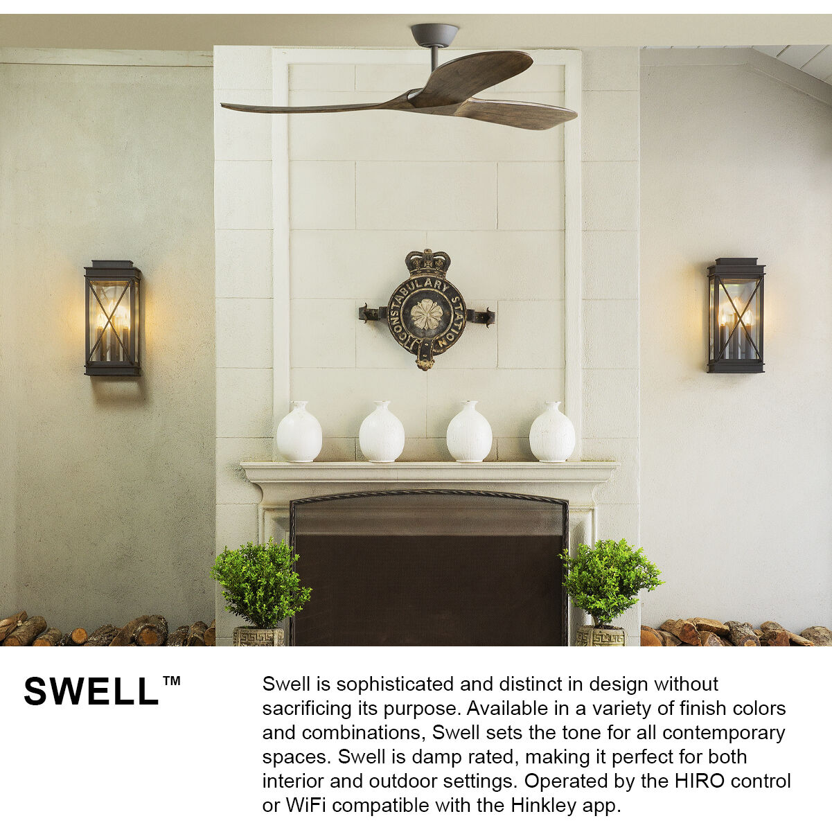 Swell 60 inch Matte White with Natural Blades Fan