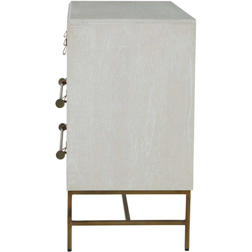Maya Cerused White / Stained Brass / Caramel Brown Leather Dresser