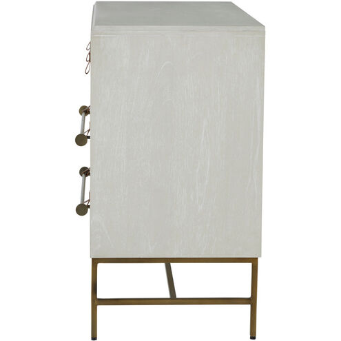 Maya Cerused White / Stained Brass / Caramel Brown Leather Dresser