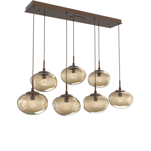 Nova LED LED Burnished Bronze Linear Pendant Ceiling Light in 3000K LED, Floret Inner - Bronze Outer, Multi-Pendant