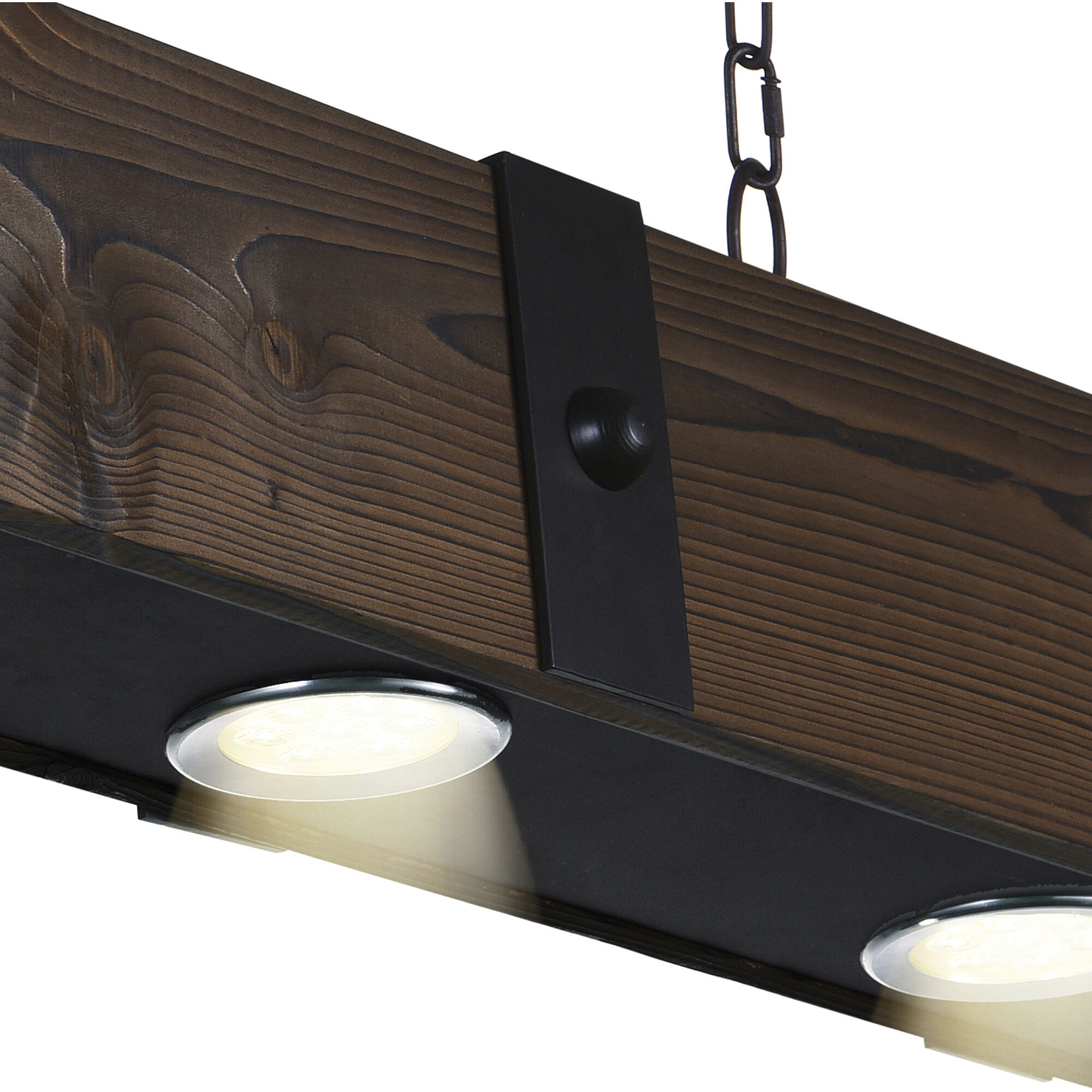 Pago LED 59 inch Black and Wood Drum Shade Island Light Ceiling Light