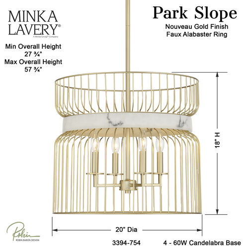 Park Slope 4 Light 20 inch Nouveau Gold Pendant Ceiling Light