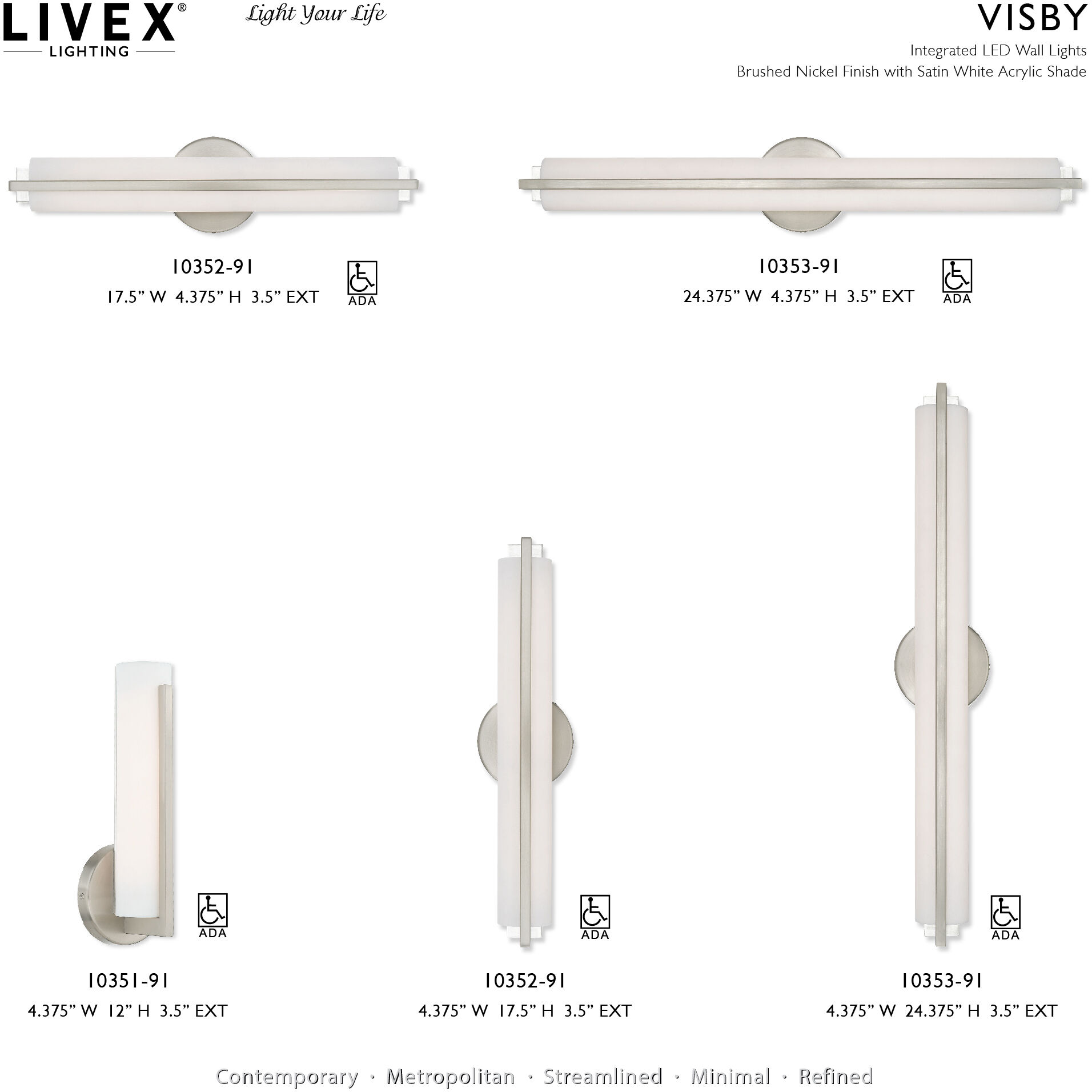 Visby LED 4 inch Brushed Nickel ADA ADA Wall Sconce Wall Light