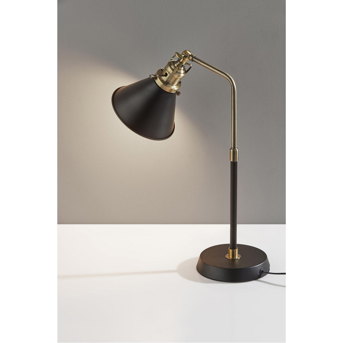 Arthur 19.5 inch 60 watt Black and Antique Brass Desk Lamp Portable Light, Simplee Adesso
