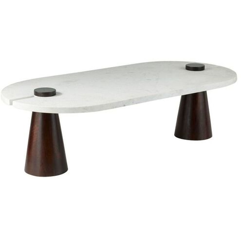 Delaney 52 X 24 inch White Marble and Umber Mango Wood Coffee Table
