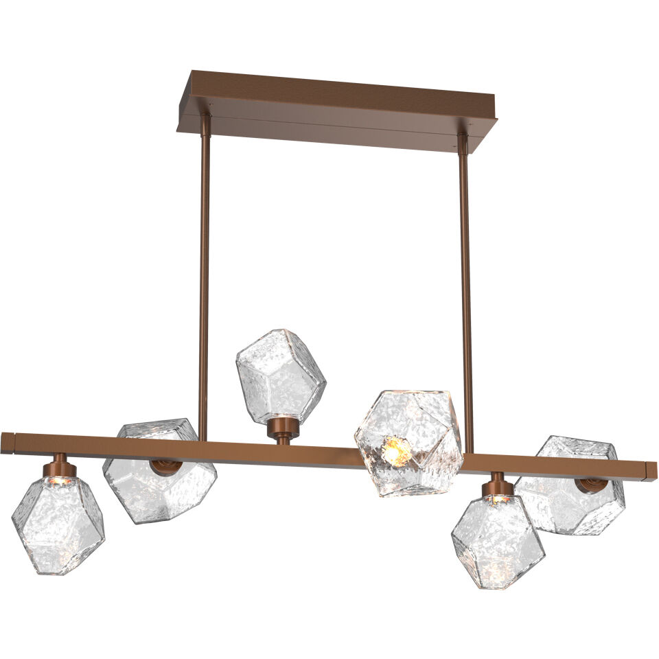 Gem LED Burnished Bronze Linear Multi-Pendant Ceiling Light in 3000K LED, Clear, Twisted Branch