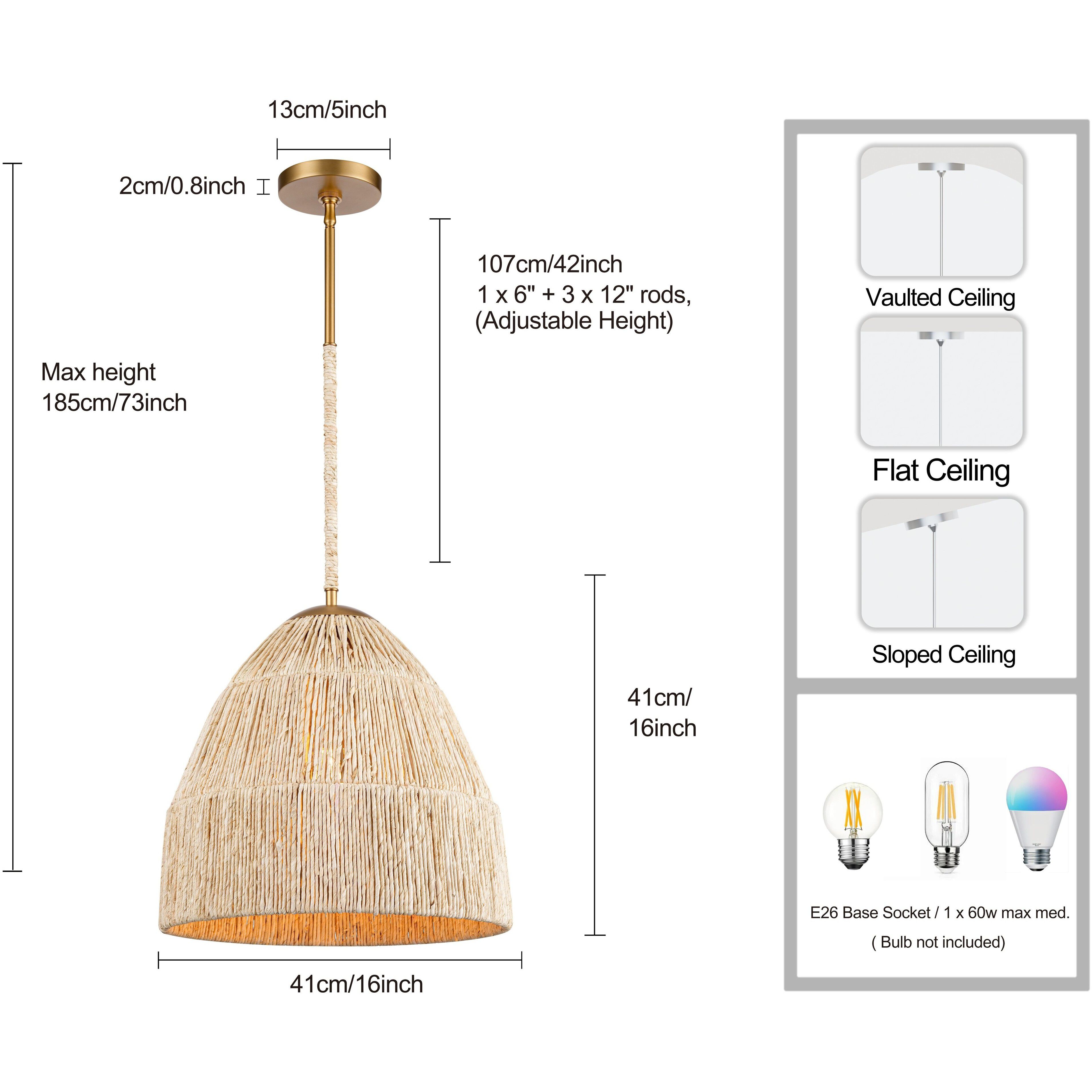Copa 1 Light 16 inch Natural Brass Pendant Ceiling Light, Converts to Semi Flush