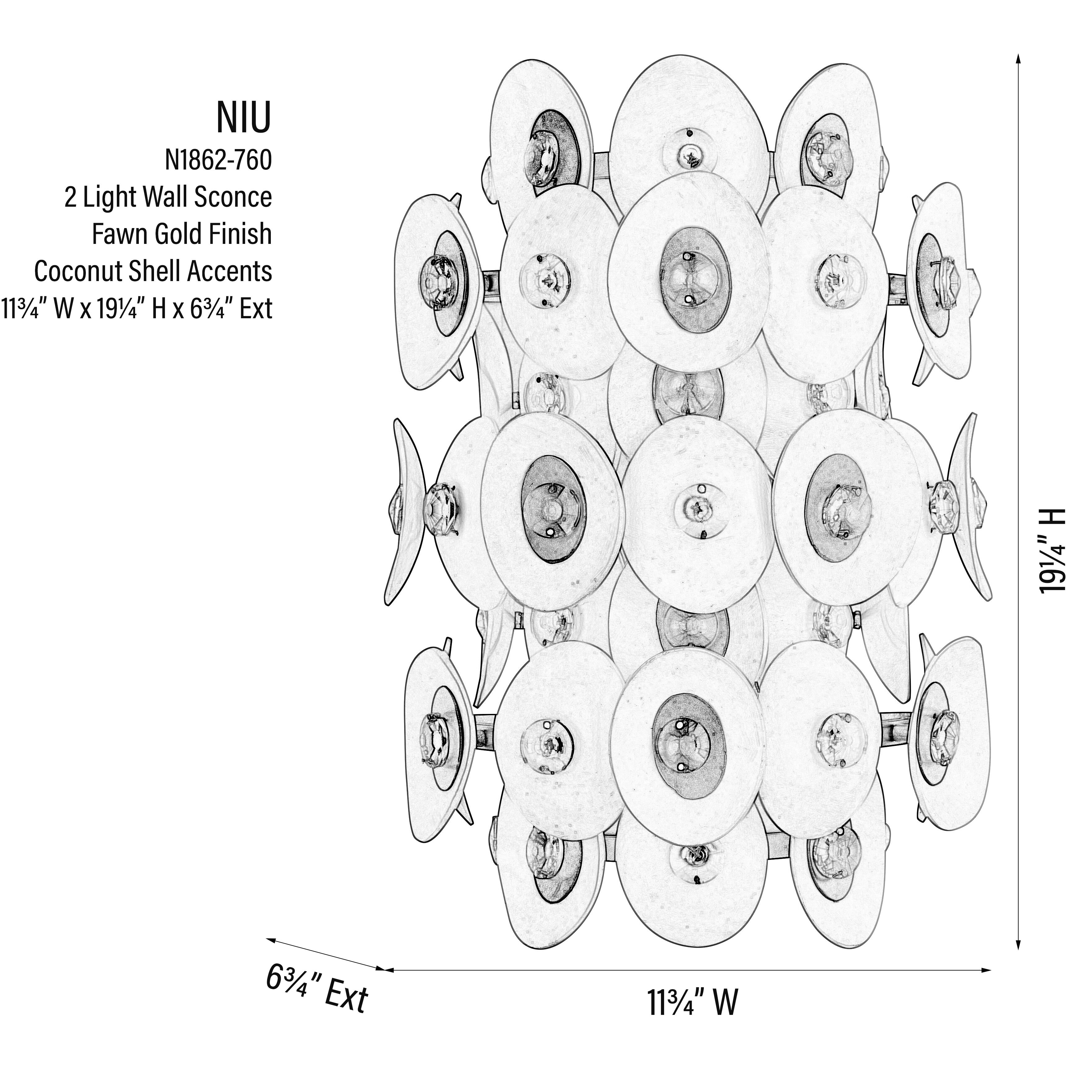 Niu 2 Light 11 inch Coconut Shell Gold / Coconut Shell White Wall Sconce Wall Light