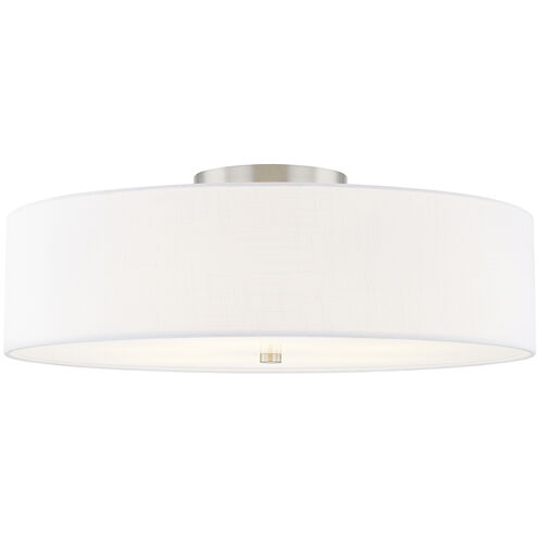 Textile Collection 6 Light 30 inch Brushed Nickel Semi Flush Ceiling Light in White, Classic Family