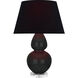 Double Gourd 30 inch 150 watt Obsidian Glazed Ceramic with Lucite Base Table Lamp Portable Light in Ink Black with Rose Red