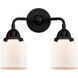 Nouveau 2 Small Bell 2 Light 13 inch Matte Black Bath Vanity Light Wall Light in Matte White Glass