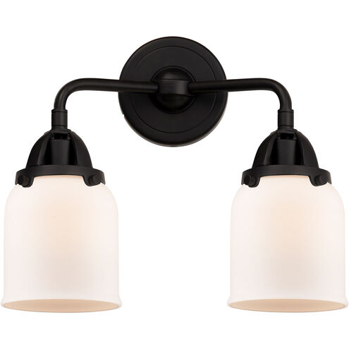 Nouveau 2 Small Bell 2 Light 13 inch Matte Black Bath Vanity Light Wall Light in Matte White Glass