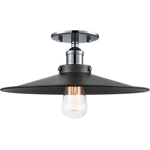 Bulstrode's Workshop 1 Light 14 inch Chrome Flush Mount Ceiling Light in Chrome and Black