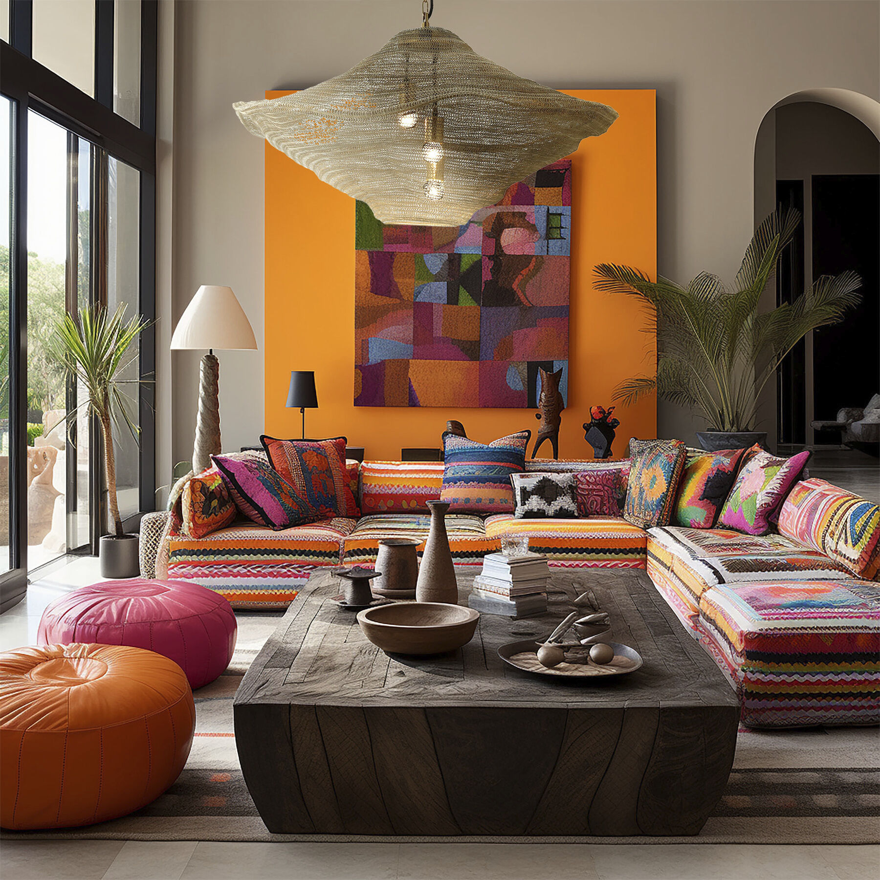 Marseille 3 Light 33 inch Brass Antique Pendant Ceiling Light