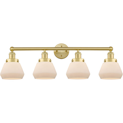 Fulton 4 Light 33.5 inch Satin Gold Bath Vanity Light Wall Light in Matte White Glass