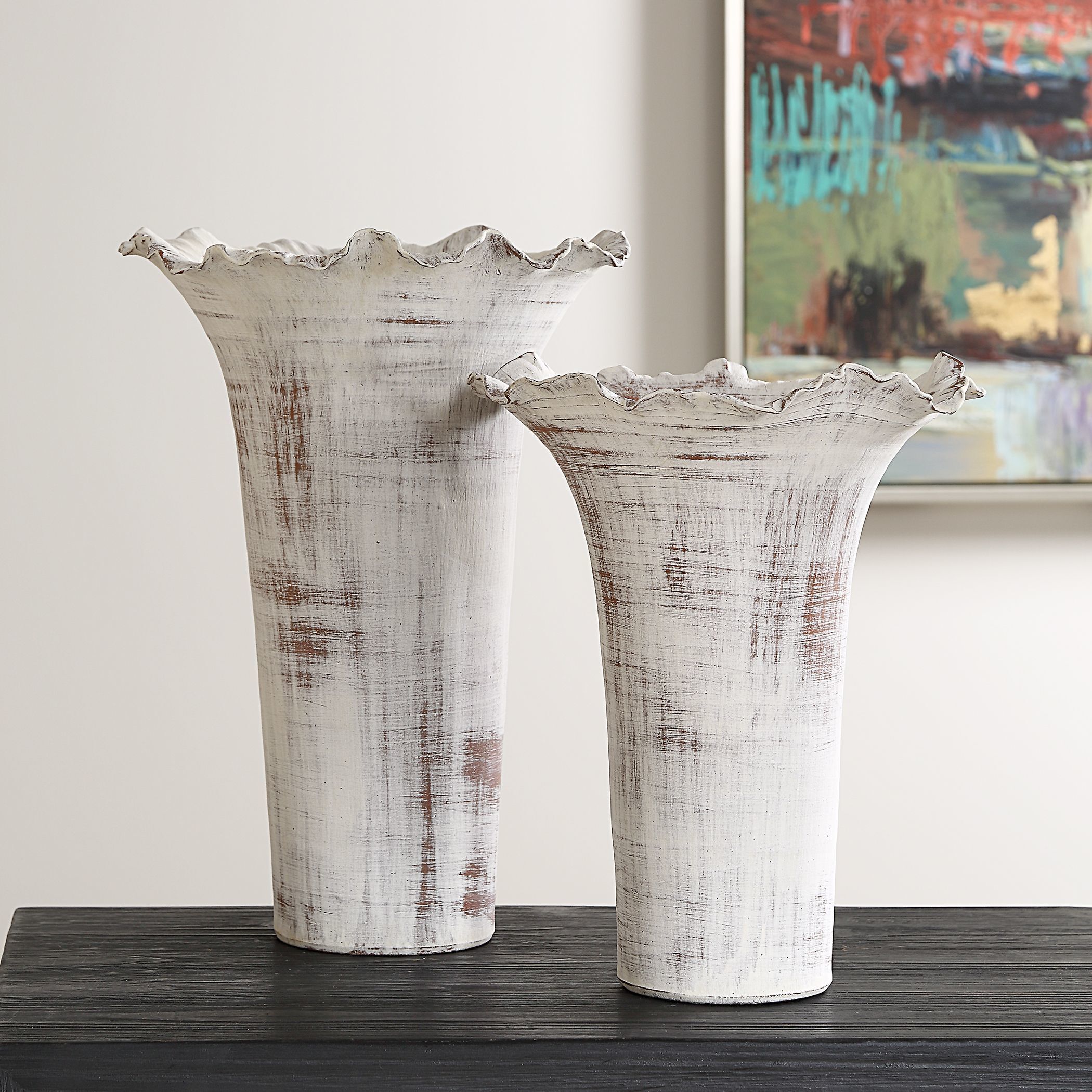 Ruffled Petal 16 X 11 inch Vases, Set of 2