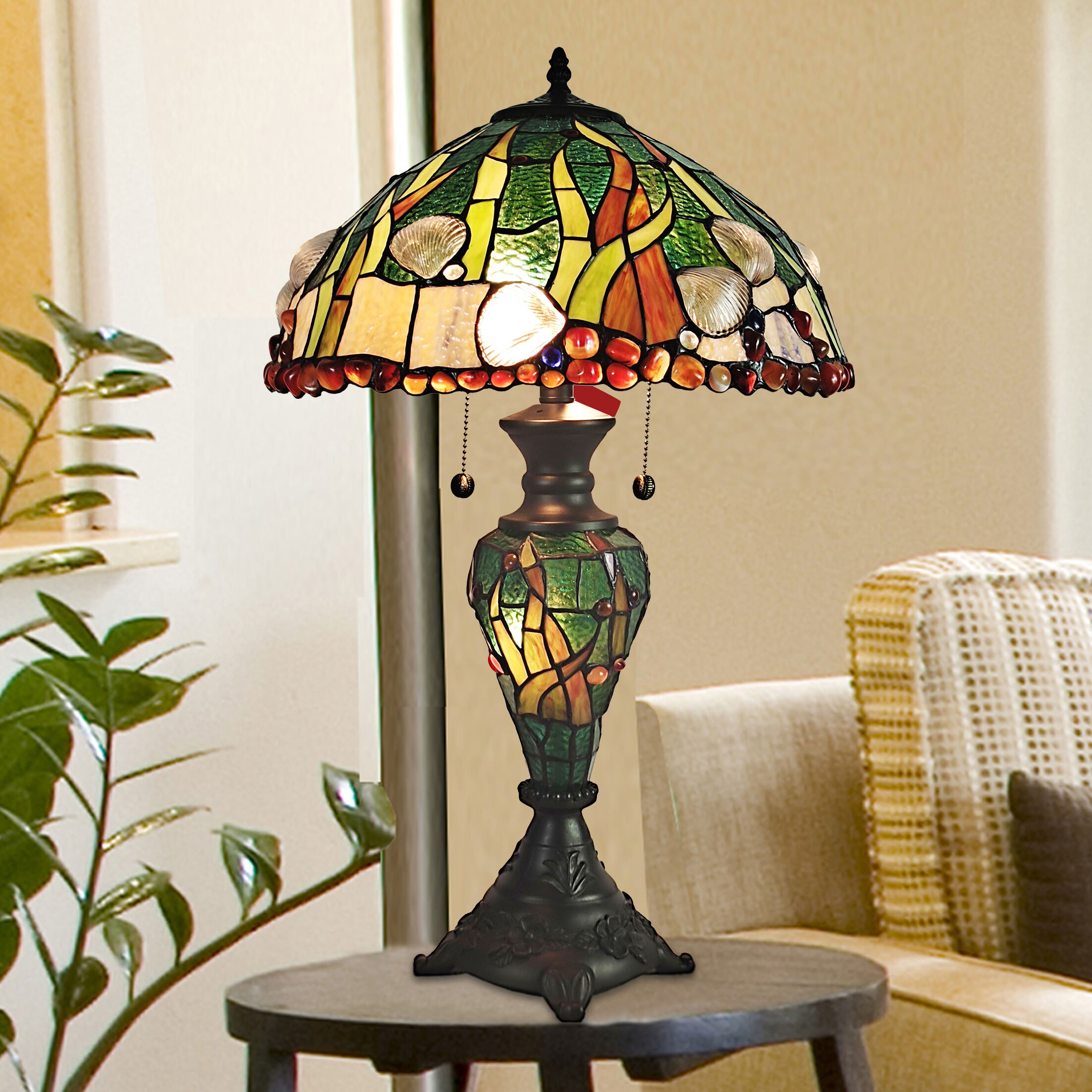 Dale Tiffany Coral Seashells Tiffany Table Lamp with Night Light