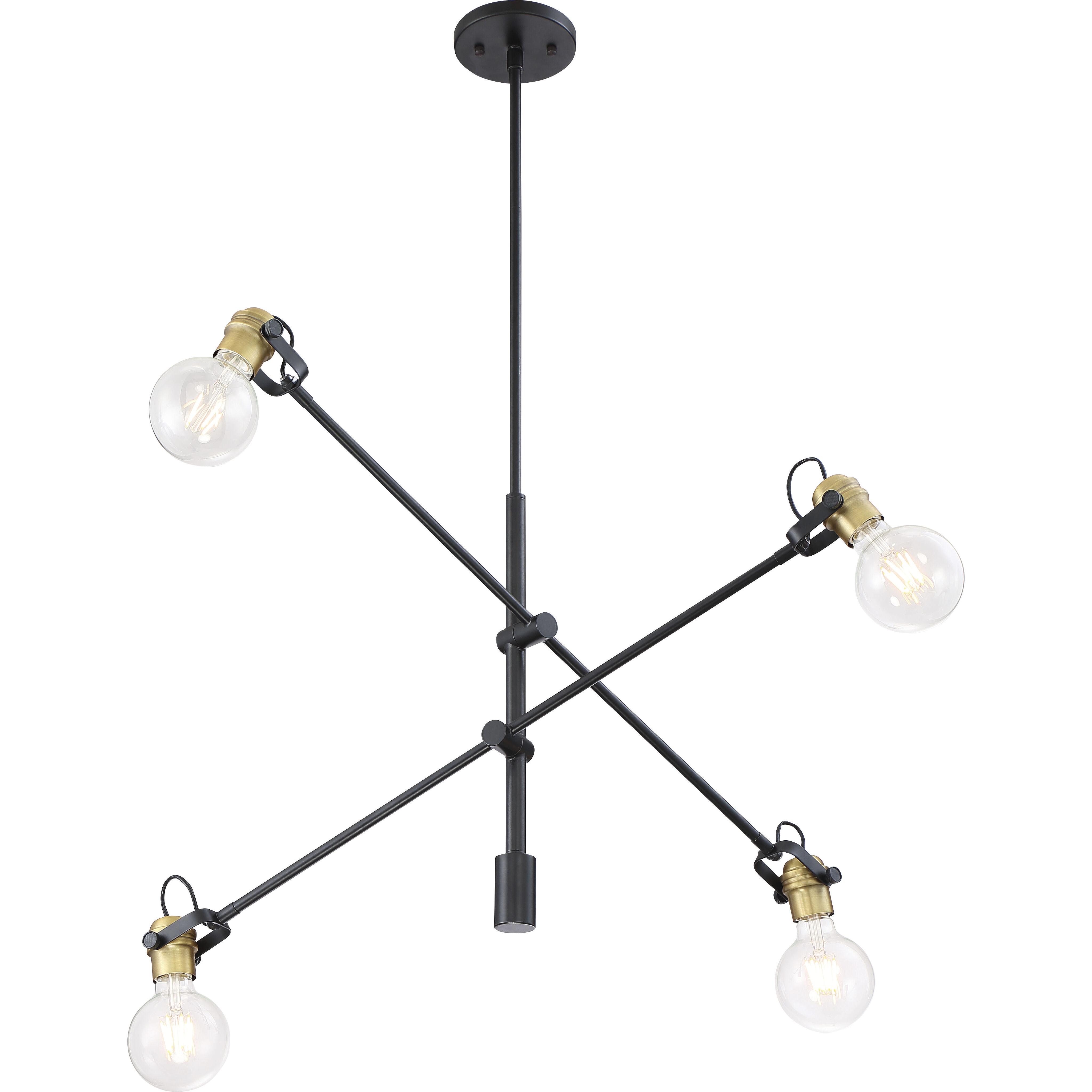Mantra 4 Light 5 inch Black and Brushed Brass Pendant Ceiling Light