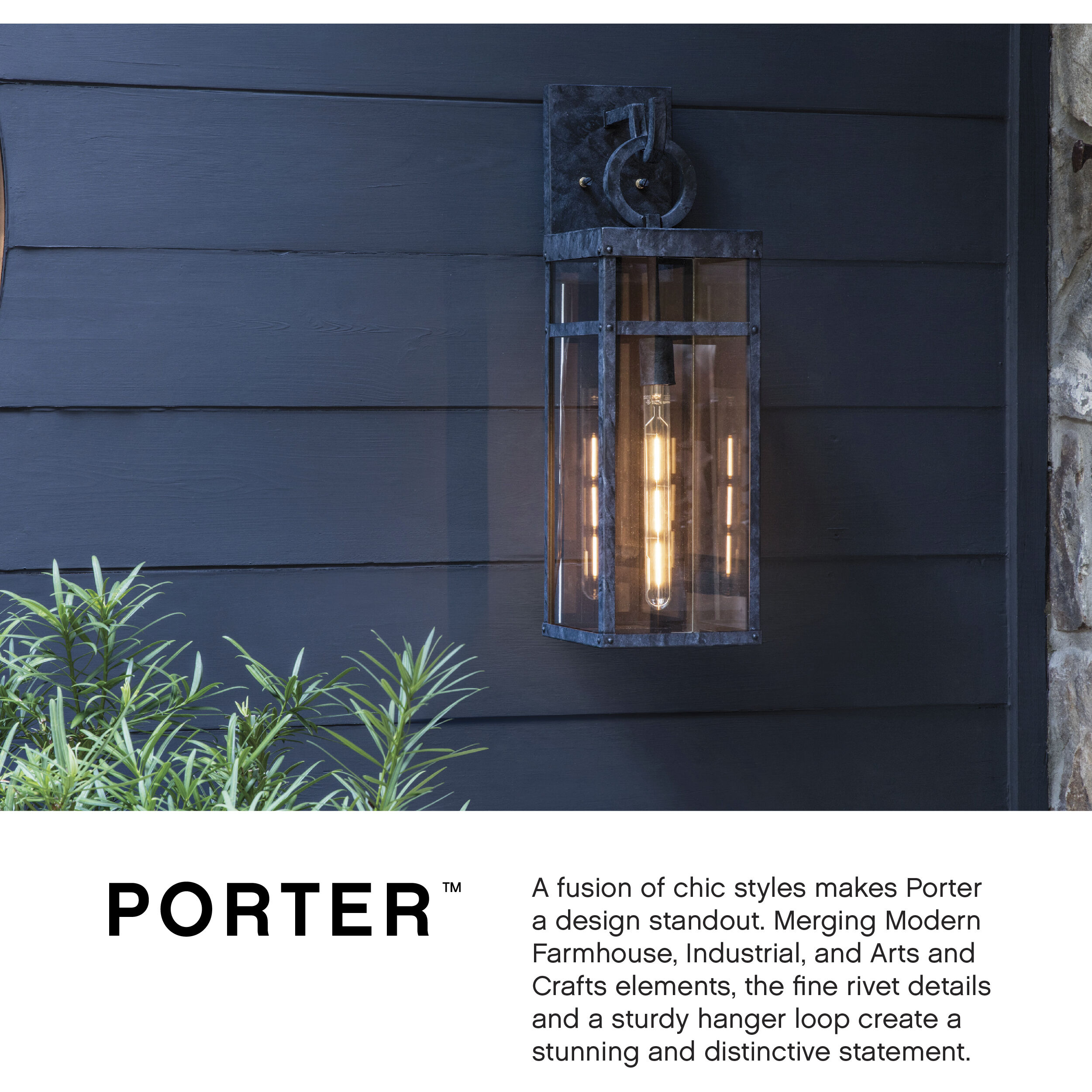 Estate Series Porter LED 25 inch Aged Zinc Outdoor Wall Mount Lantern, Large