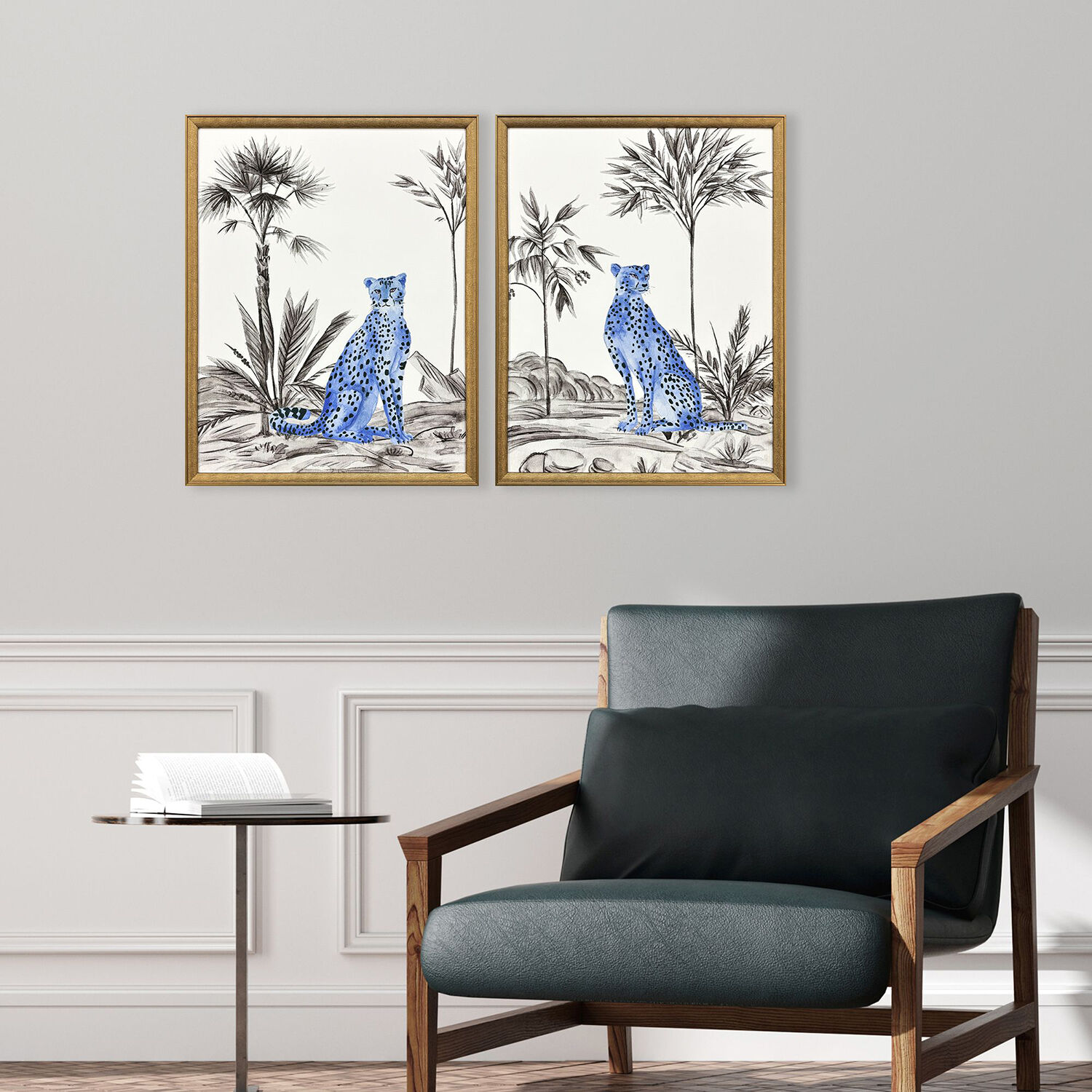 Neon Prowl Blue and Black and White Framed Art