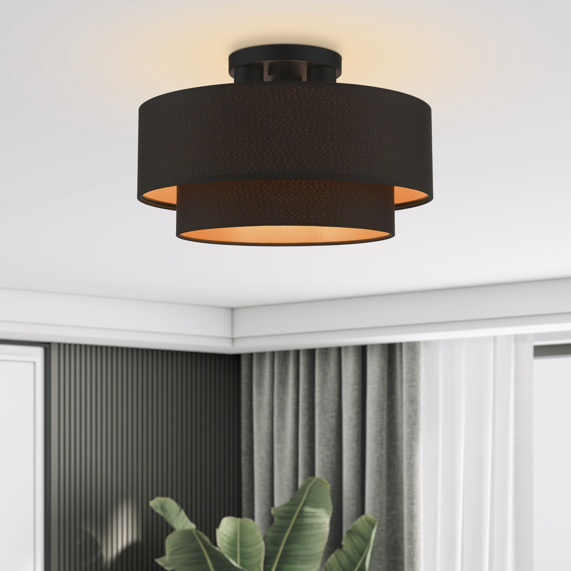 Sentosa 3 Light 15 inch Black Semi Flush Mount Ceiling Light, Large