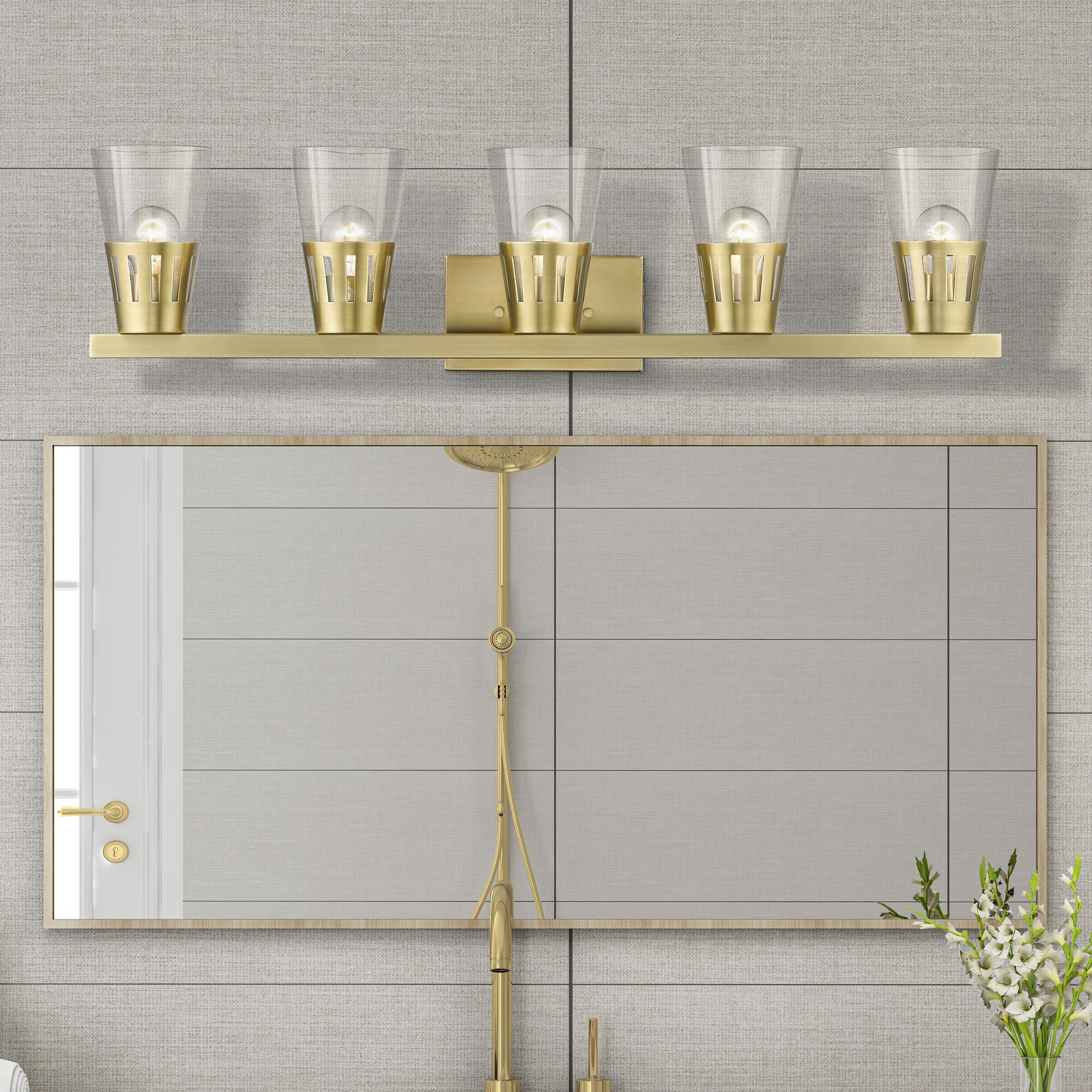 Bennington 5 Light 35.75 inch Natural Brass Large Vanity Sconce Wall Light