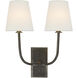 Thomas O'Brien Hulton 2 Light 14 inch Bronze Double Sconce Wall Light in Linen