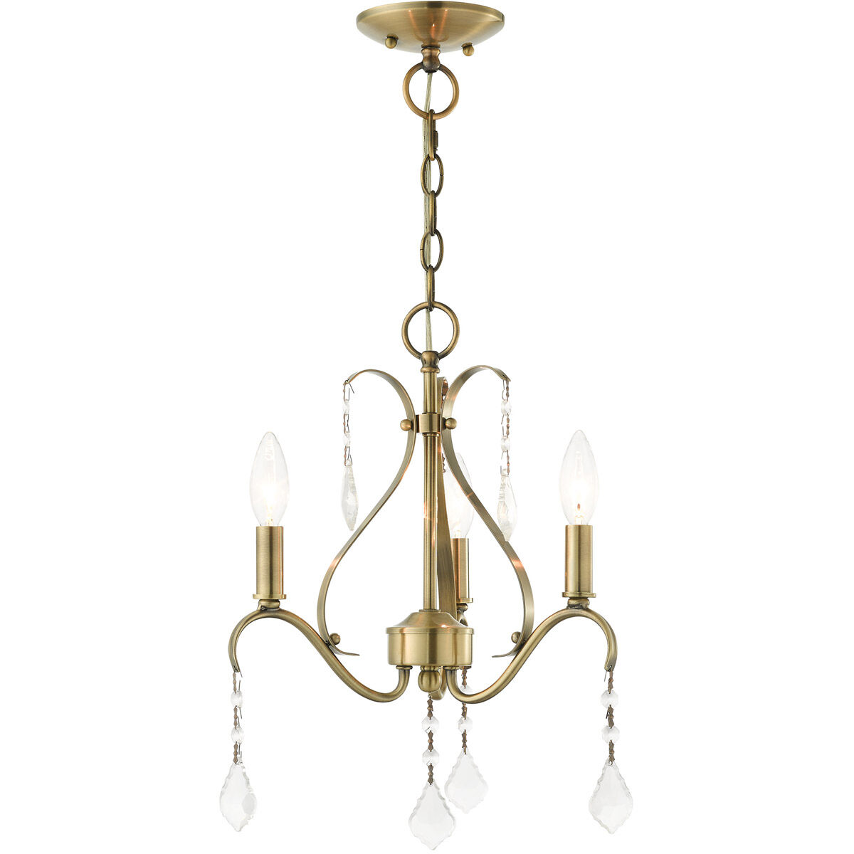 Caterina 3 Light 13 inch Antique Brass with Clear Crystals Chandelier Ceiling Light