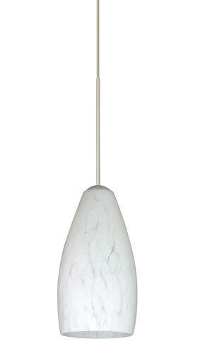 Karli 1 Light Satin Nickel Pendant Ceiling Light in Carrera Glass, Halogen